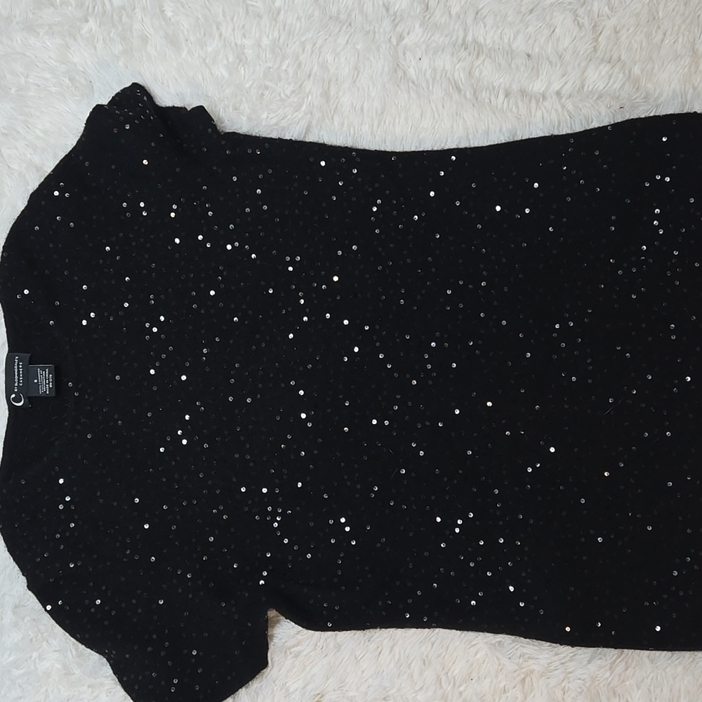 Bloomingdales black cashmere short sleeve blouse top with white speckles S